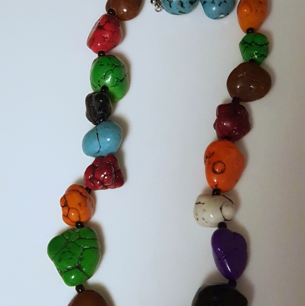 Multi Stone 18" Necklace and  Earring Set
